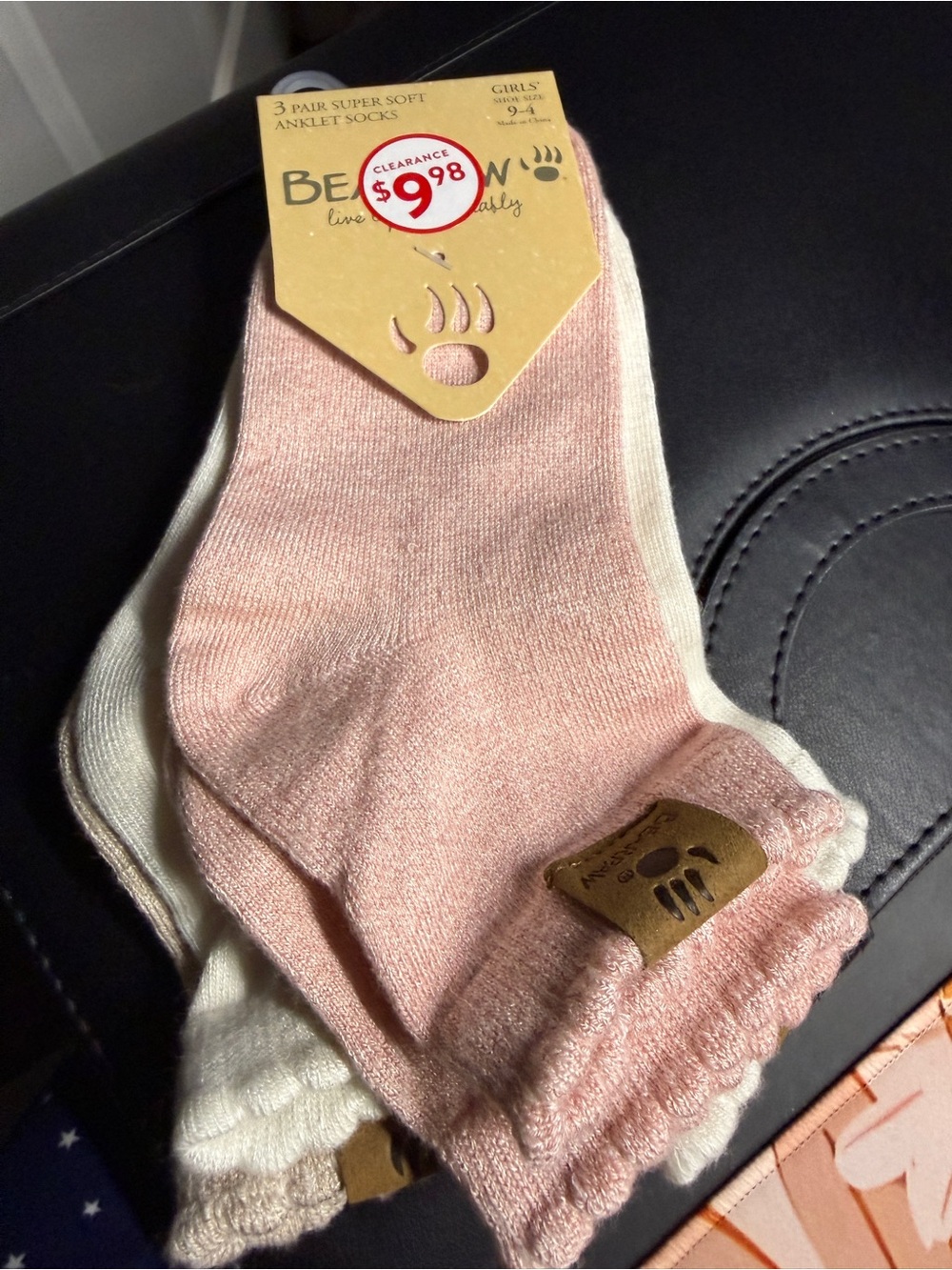 BearPaw Kids Pink and Cream Ankle Socks - 3 pair